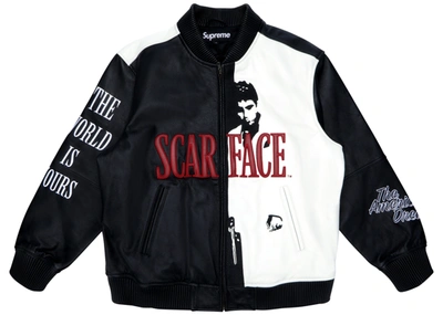 Pre-owned Supreme  Scarface Embroidered Leather Jacket Black
