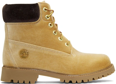 Pre-owned Timberland 6" Boot Off White Wheat Velvet In Camel