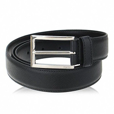 Pre-owned Prada  Saffiano Cuir Leather Reversible Belt Black