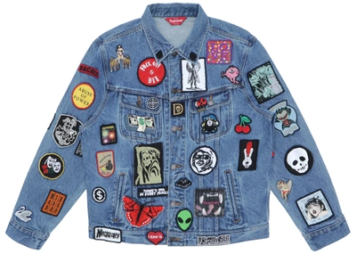 Pre-owned Supreme  Patches Denim Trucker Jacket Blue