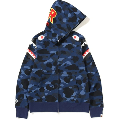 Pre-owned Bape Color Camo Double Shark Full Zip Hoodie Blue