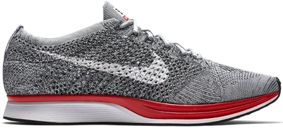 Pre-owned Nike  Flyknit Racer No Parking In Wolf Grey/team Red-white