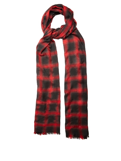 Saint Laurent Checked Wool, Silk And Cashmereblend Scarf In Red And