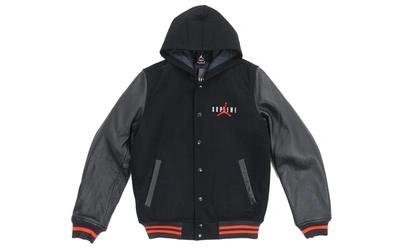 Pre-owned Supreme  Jordan Hooded Varsity Jacket Black