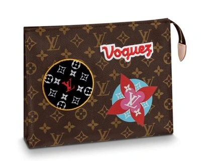 Pre-owned Louis Vuitton Toiletry Pouch Monogram Patches 26 Brown