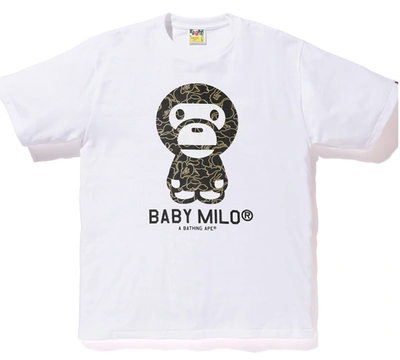 Pre-owned Bape  Foil Neon Camo Baby Milo Tee White/gold