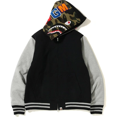 Pre-owned Bape Shark Sweat Varsity Hoodie Jacket Black/grey