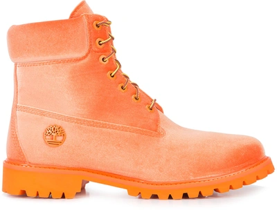 Pre-owned Timberland  6 Boot Off White Orange Velvet