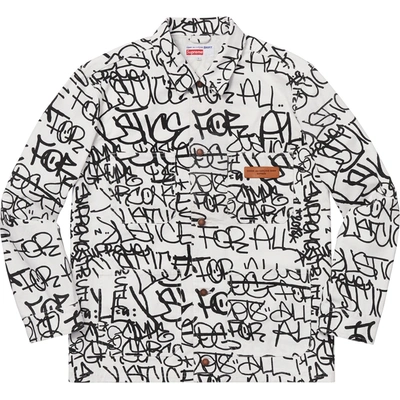 Pre-owned Supreme  Comme Des Garcons Shirt Printed Canvas Chore Coat White