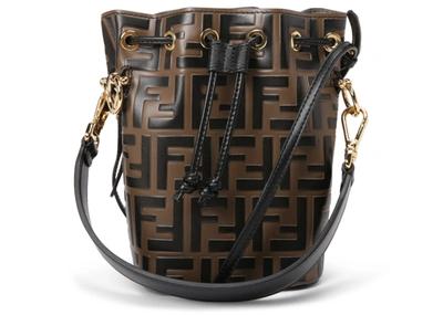 Pre-owned Fendi Mon Tresor Bucket Bag Zucca Embossed Small Tobacco Black |  ModeSens