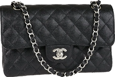 Pre-owned Chanel  Classic Double Flap Quilted Caviar Silver-tone Small Black