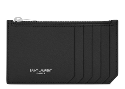 Pre-owned Saint Laurent  5 Fragments Pouch Card Case Grained Leather Black