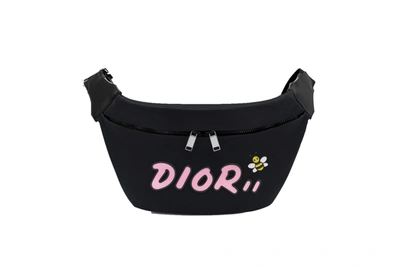 Dior x Kaws Duffle Cannage Pink Bees Black in Calfskin/Cotton Canvas with  Silver-tone - US