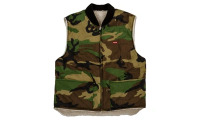 Pre-owned Supreme  Sherpa Fleece Reversible Work Vest Woodland Camo