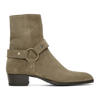 Saint Laurent Classic Wyatt 40 Harness Boots In Mist Beige