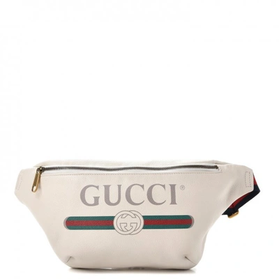 Pre-owned Gucci Belt Bag  Print Grained White