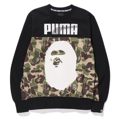 Pre-owned Bape X Puma Abc Camo Crewneck Sweatshirt Green/black