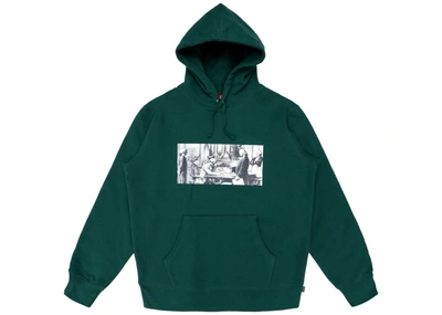 Pre-owned Supreme  Mike Kelley Franklin Signing The Treaty Of Alliance With French Officials Hooded Sweatshirt Dark Gr In Dark Green