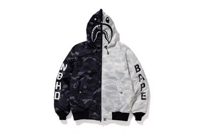 Pre-owned Bape X Neighborhood Down Shark Jacket Black/white