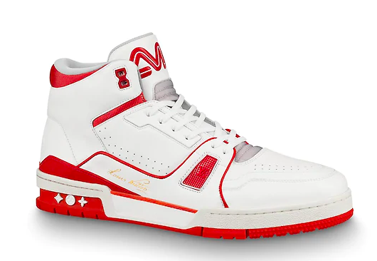 Pre-Owned Louis Vuitton Lv Trainer Sneaker Mid White Red In White/red | ModeSens