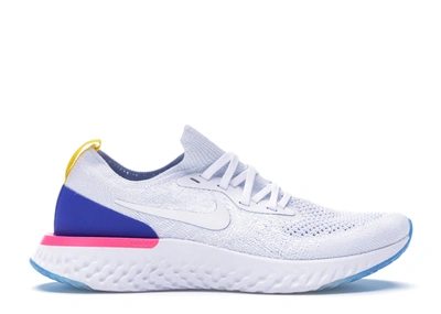 Pre-owned Nike Epic React Flyknit White Racer Blue Pink Blast (w) In White/ white-racer Blue-pink Blast | ModeSens