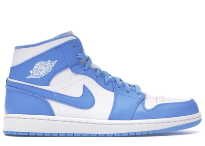 Pre-owned Jordan  1 Retro Mid Unc In White/university Blue-white