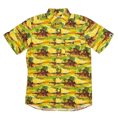 Pre-owned Bape  X Undefeated Island Woven Shirt Green