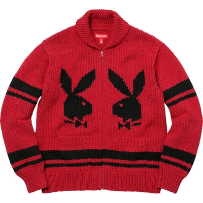 Pre-owned Supreme  Playboy Shawl Collar Full Zip Sweater Red