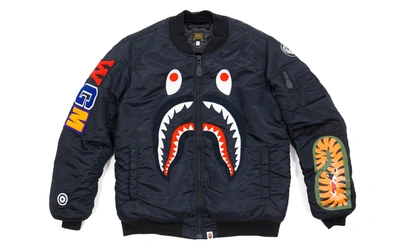 Pre-owned Bape  Front Facing Shark Ma1 Bomber Flight Jacket Black