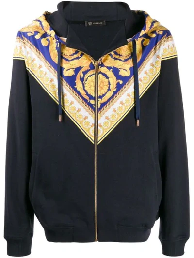 Versace Men's Sweatshirt With Zip Sweat Gold Barocco In Black