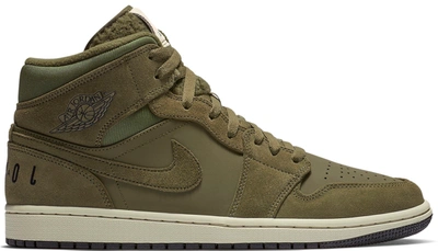 Pre-owned Jordan 1 Mid Olive Canvas (2018) In Olive Canvas/black-light Bone-cone
