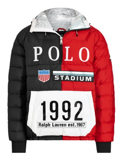 Pre-owned Polo Ralph Lauren Winter Stadium Down Popover Jacket Injection Red/polo Black