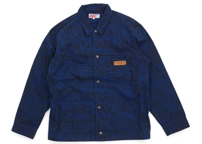 Pre-owned Supreme  Comme Des Garcons Shirt Printed Canvas Chore Coat Navy