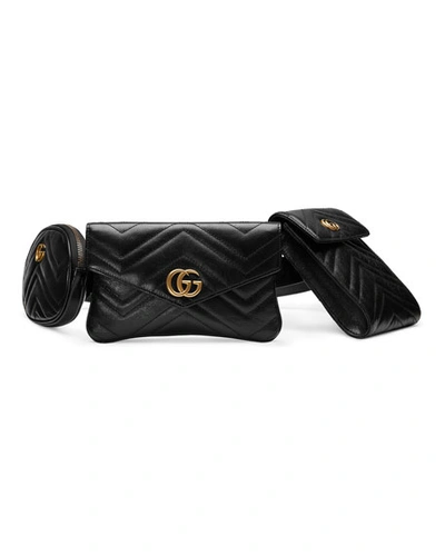 Pre-owned Gucci  Gg Marmont Belt Bag 2.0 Multi Matelasse Black