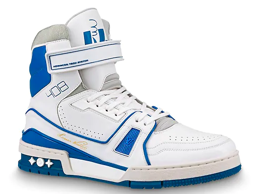 Pre-Owned Louis Vuitton Lv Trainer Sneaker Boot High White Blue In White/blue | ModeSens