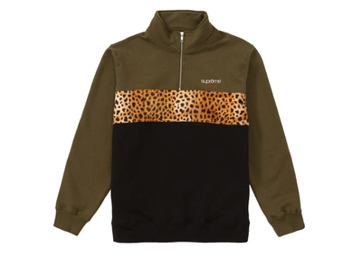 Pre-owned Supreme  Leopard Panel Half Zip Sweatshirt Dark Olive