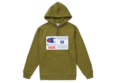 Pre-owned Supreme Champion Label Hooded Sweatshirt Olive | ModeSens