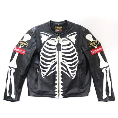 Pre-owned Supreme  Vanson Leather Bones Jacket Black