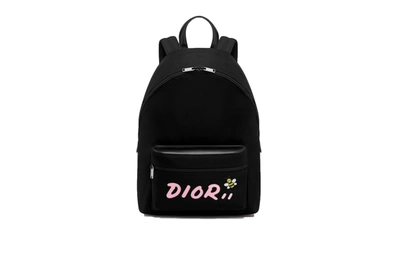 Pre-owned Dior  X Kaws Rider Backpack Pink Logo Nylon Black