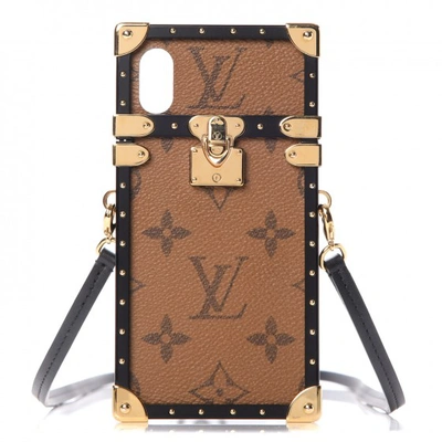 Pre-owned Louis Vuitton Eye Trunk With Strap Iphone X/xs Monogram Reverse In Brown