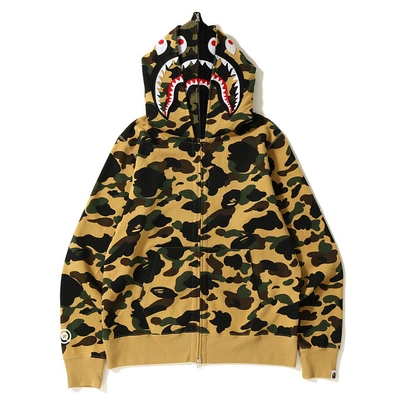 Pre-owned Bape  1st Camo Shark Wide Full Zip Double Hoodie Yellow