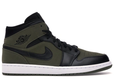 Pre-owned Jordan  1 Mid Olive Canvas In Olive Canvas/black-white