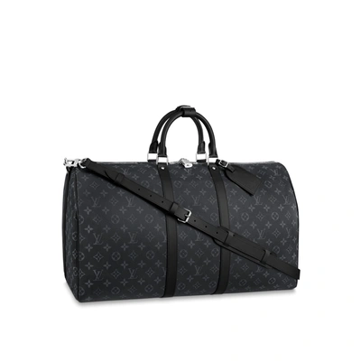 Pre-owned Louis Vuitton Keepall Bandouliere Monogram Eclipse 55 Black/grey