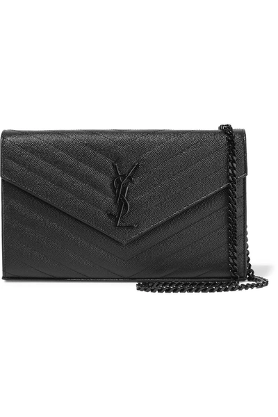 Pre-owned Saint Laurent  Monogram Envelope Chain Wallet Black