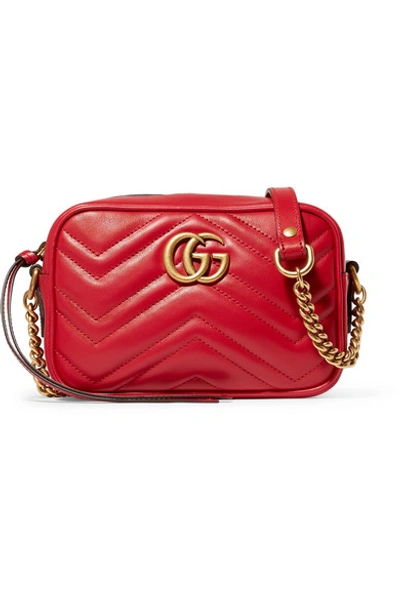 Pre-owned Gucci  Gg Marmont Camera Shoulder Bag Quilted Mini Hibiscus Red