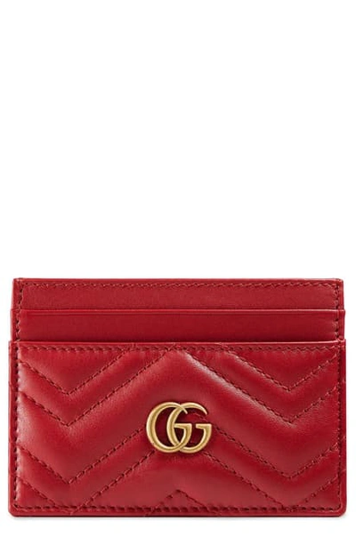 Gucci Gg Marmont Matelasse Card Case In Hibiscus Red
