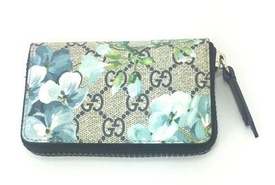 Pre-owned Gucci Zip Pouch Gg Blooms Blue/beige