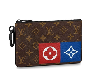 Pre-owned Louis Vuitton  Zipped Pouch Monogram Logo Story Mm Brown