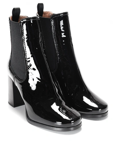 Car Shoe Patent Leather Ankle Boots In Black