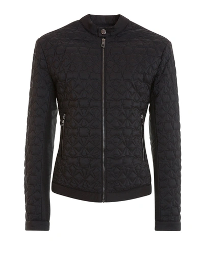 Versace Guru Collar Quilted Crop Jacket In Black